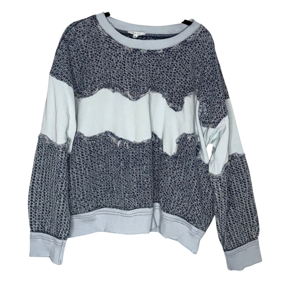 Oli & Hali Textured Knit Pullover Womens Medium Blue Excellent Raw Edge JT0219